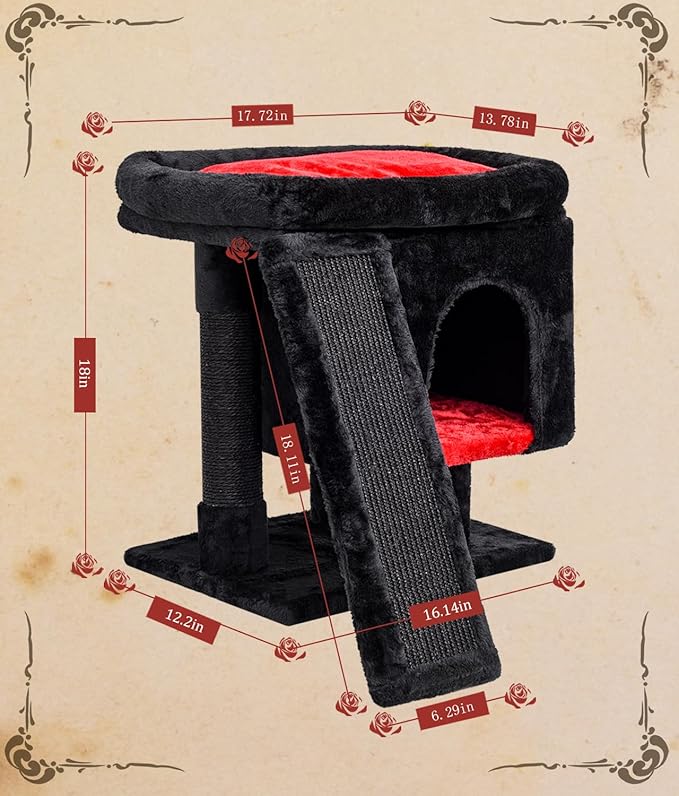 SYANDLVY Gothic Cat Tree with Coffin Bed for Indoor Cats, Cat Tower with Scratching Post, Modern Activity House for Large Cats, Condo with Board, Kittens Cave-Mewly Pet