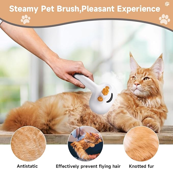 3-in-1 Pet Steam Brush Set for Dogs & Cats, Grooming Comb with Spray, Defur Tool, Water-Assisted Hair Removal, Gentle Cat & Dog Spritz Brush, Multi-Purpose Steam Grooming Kit-Mewly Pet