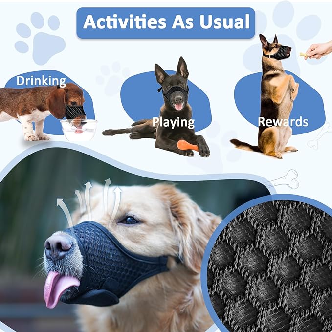 LUCKYPAW Soft Muzzle for Small Medium Sized Dogs, Dog Muzzle to Prevent Biting Chewing, Adjustable Breathable Mouth Guard for Grooming Walking Training(Black, S)-Mewly Pet