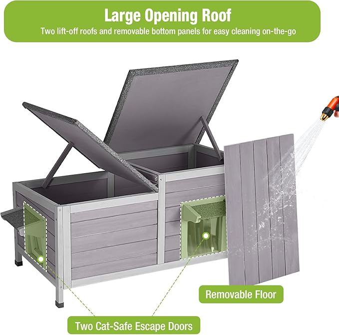 GUTINNEEN Outdoor Cat House Weatherproof Feral Kitty Shelter for Winter Cat Condo with Large Opening Roof (1-Story（AIR93）)-Mewly Pet