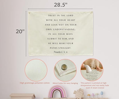 Trust in the Lord Christian Bible Verse Scripture Rectangular Canvas Banner-Flag Poster Wall Sign Decor for Toddler Boy Girl Kids,Nursery Baby Room Bedroom Decor-Baby Shower Birthday Christmas Gift