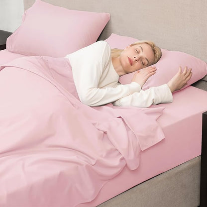 Mejoroom California King Size Sheet Set - Soft Microfiber Bed Sheets,Deep Pocket Fitted Sheet, Breathable, Wrinkle & Fade Resistant - 4 Piece (California King, Blush Pink)