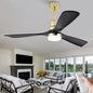 BOJUE 52 Inch Black and Gold Ceiling Fans with Lights and Remote, Solid Wood Fan Blades, Dimmable, Modern Ceiling Fan with Light for Indoor/Outdoor Patio Bedroom
