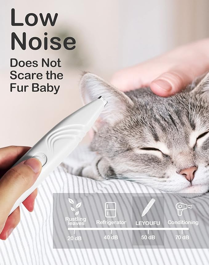 LEYOUFU Dog Paw Trimmer for Grooming, Cordless Electric Small Pet Grooming Clippers Hair Trimmer for Dogs Cats, Low Noise for Trimming Pet's Hair Around Paws, Eyes, Ears, Face, Rump (White)-Mewly Pet