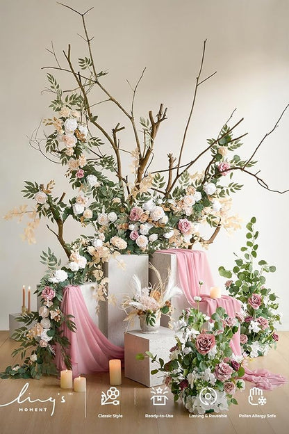 Ling's moment 41" Tall Free Standing Artificial Flowers Arrangements 2 pcs Wedding Arch Altar Stage Decorations Dusty Rose & Cream for Ceremony Reception Church Backdrop Outdoor Aisle Floral Party