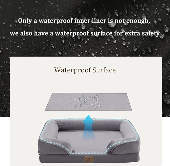 Bedfolks Orthopedic Dog Bed XL, Waterproof Dog Sofa Bed for Extra Large Dogs, Egg Foam Pet Couch Bed with Removable Washable Cover and Nonslip Bottom, Dark Grey-Mewly Pet