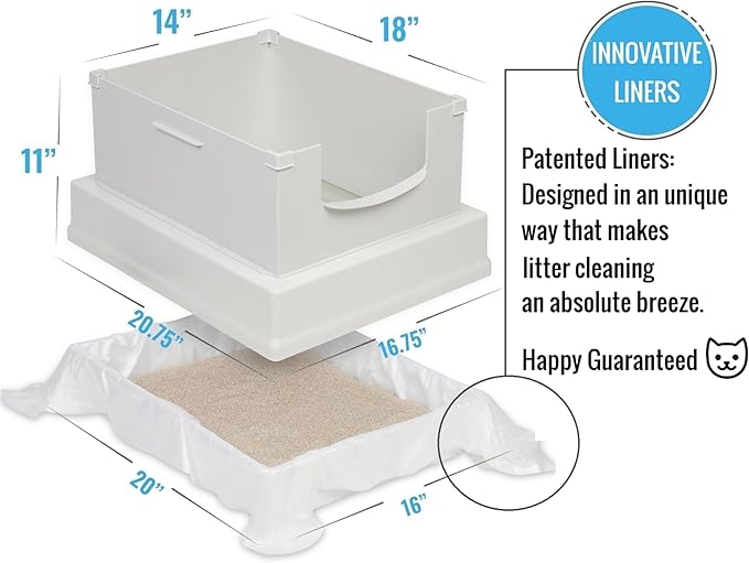 V2 Deluxe Cat Litter Box Starter Kit, Includes 56ct Disposable Standard Sifting Liners, White-Mewly Pet