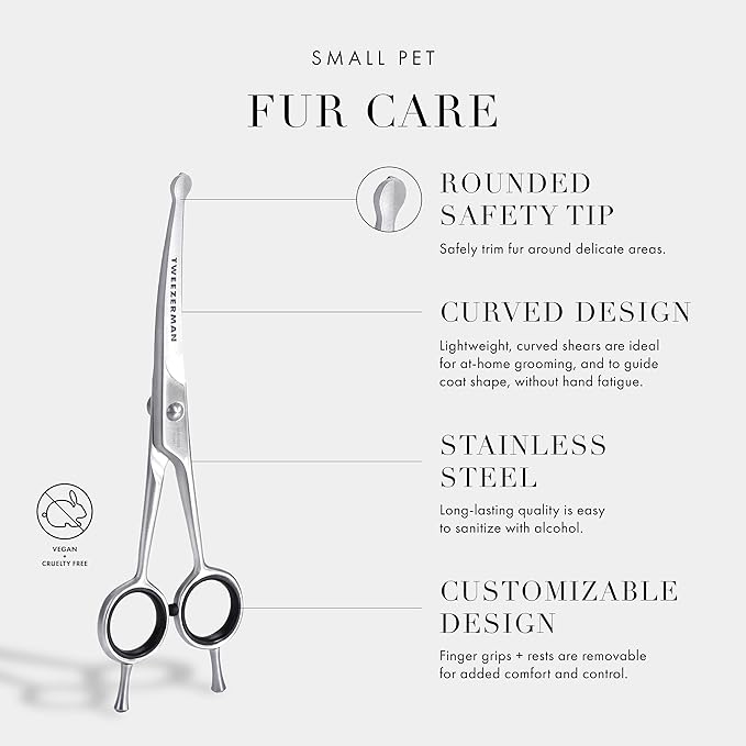 Tweezerman 7" Pet Grooming Scissors with Safety Round Tips, Professional Curved Grooming Shears for Dogs and Cats-Mewly Pet