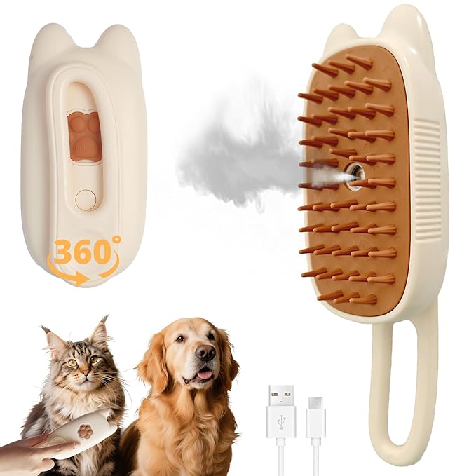 4 in 1 Cat Steam Brush Rechargeable Anti-Static Pet Spray Hair Removal Comb for Shedding and Grooming Multi-functional Pet Massage Brushes for Cats Dogs Small Animals-Mewly Pet