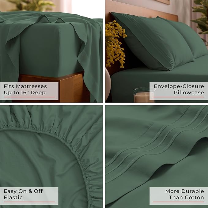 Mellanni Full Sheets Set - 4 PC Iconic Collection Bedding - Hotel Luxury, Extra Soft, Cooling Bed Sheets - Wrinkle, Fade, Stain Resistant (Full, Emerald Green)