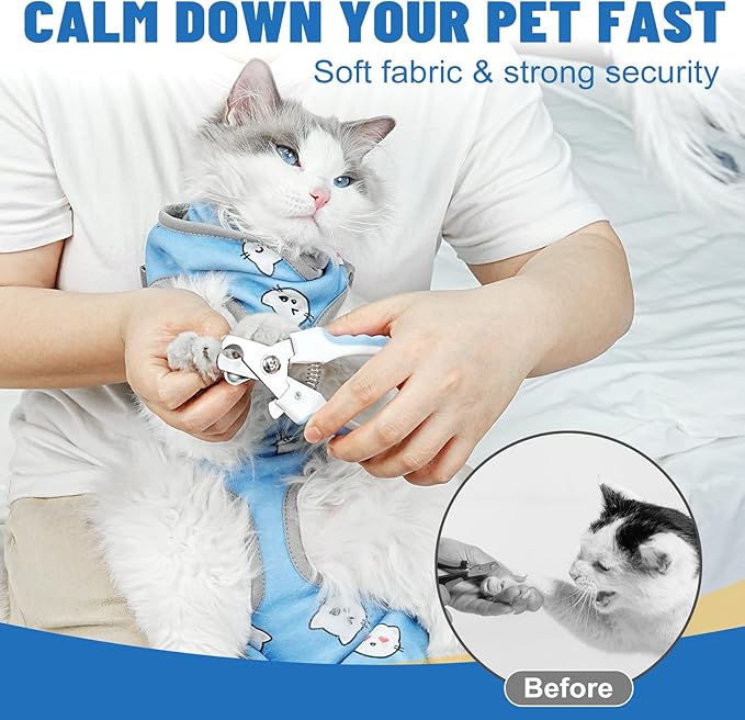 Supet Cat Grooming Hammock, Self-Adhesive Cat Nail Clipper Hammock, Soft Fabric Cat Wrap for Cutting Nails, Quickly Calm Down for Medicine, Teeth Brushing, Ear Cleaning-Mewly Pet