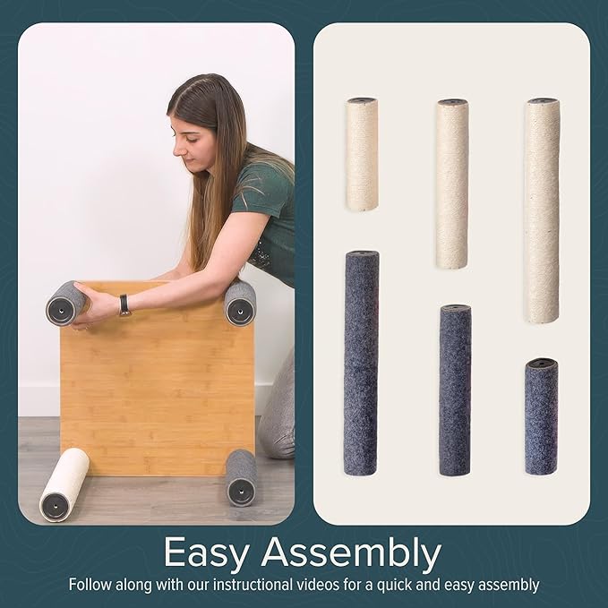 Ascentials - Grand Suite Cat Scratcher Playground - Tall Cat Tower Playground Structure, Sisal Scratching Areas, Grey Felt, Bamboo Veneer w/Linen & Velvet Surface Areas-Mewly Pet