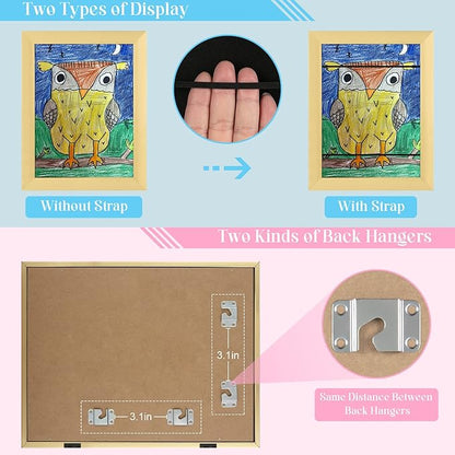 [3-Pack] Kids Art Frames, 8.5x11 Front Opening Kids Artwork Frames Changeable, Gold Artwork Display Storage Frame for Wall, Holds 50 Pcs, for 3D Picture, Crafts, Hanging Art, Portfolio