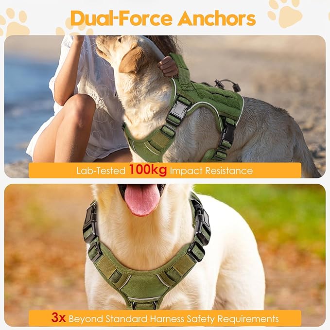 Heavy-Duty Tactical Dog Harness for Large Dogs, No Pull Adjustable Reflective Pet Vest with Molle System, K9 Military-Grade Control for Service Training, Outdoor & 10+ Breeds, Green, Small-Mewly Pet