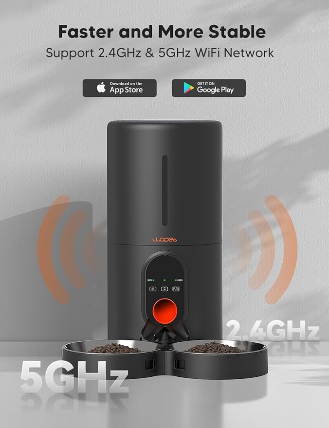 WOPET Automatic Cat Feeder, 5G WiFi Pet Feeder for Two Cats or Dogs with Remote Control, 6L Cat Food Dispenser with Low Food Sensor, 1-10 Meals Per Day, Up to 10s Meal Call for Pets-Mewly Pet