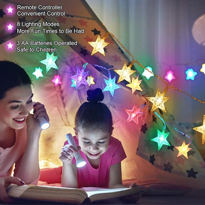 LAMPDREAM Abkshine 25Ft 50LEDs Battery Powered Star Fairy Lights, 8 Modes Warm White Color Changing LED Star String Lights for Wedding, Christmas, Birthday, Halloween, Mother Day