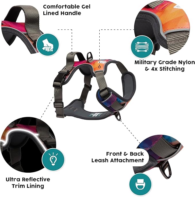 Embark Adventure Dog Harness, Reflective Trim No Pull Dog Harnesses for Small Sized Dogs - Military Grade Nylon, Front Clip with Gel Lined Handle. Soft & Padded Puppy-Mewly Pet