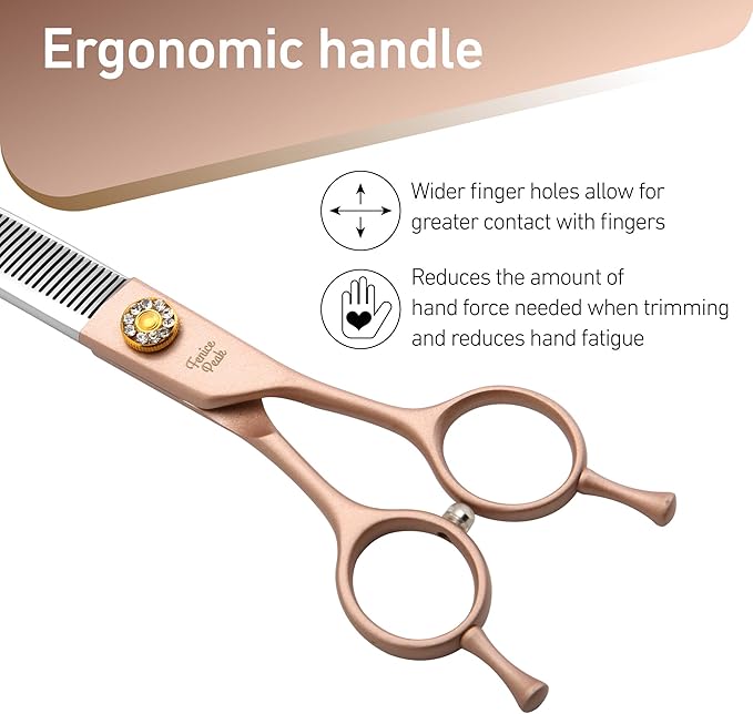 Fenice Peak Professional Curved Thinner Dog Grooming Scissors 7.0'' Rose Gold Thinning Shears Extremely Sharp Blades 440C Stainless Steel Thinning Shears Durable Smooth Fine Cut for Dogs and Cats.-Mewly Pet