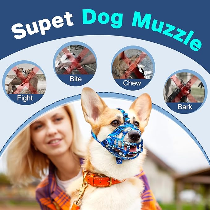 Basket Muzzle to Prevent Biting, Dog Muzzle for Large Medium Small Dogs Allows Panting Drinking Anti Chewing, Perfect for Grooming Trimming Training and Aggressive Reactive Dogs (Blue, Size 3)-Mewly Pet