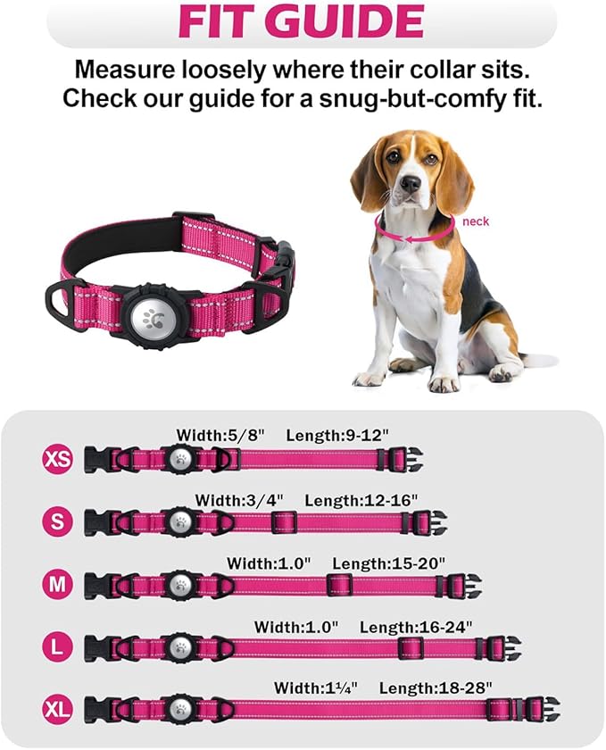 TagME Airtag Dog Collar,Waterproof Reflective Pet Collar with Airtag Holder,Soft Padded and Double D-Rings for Small Dogs,Hot Pink-Mewly Pet
