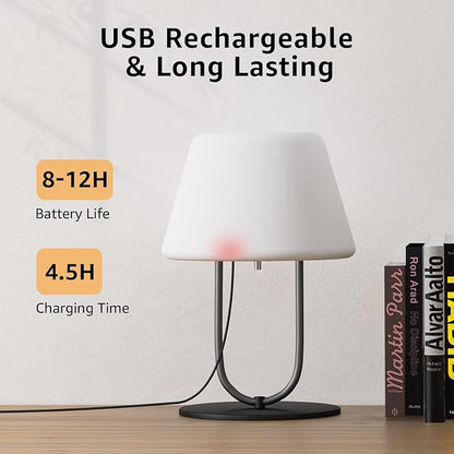 FUYO Small Bedside Table Lamp for Bedroom, Water-Resistant Rechargeble Shower Lamp, Dimmable Touch Control Lamps, Night Light for Bathroom Living Room Patio Camping, 9in(Black)