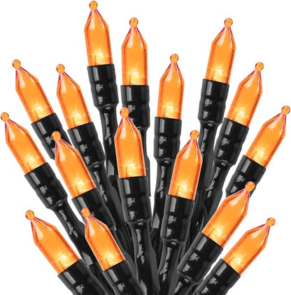 Orange LED Outdoor Halloween Lights, Halloween Decorations, 39 FT 100 LED Mini Lights with 8 Lighting Modes,Connectable String Light Plug in for Garden Patio Party Haunted House Ghost Holiday Decor