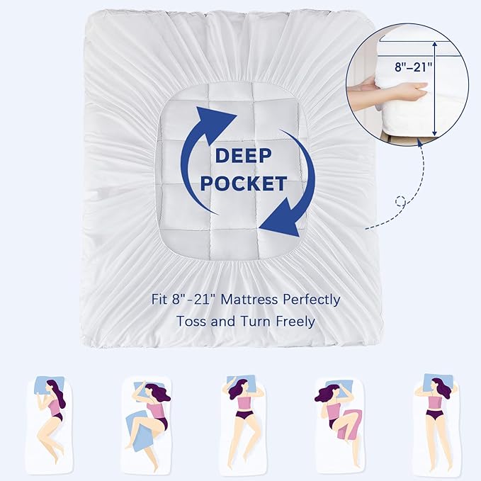 CYMULA RV King Mattress Topper, Cooling Mattress Pad Cover, Extra Thick Pillow Top Mattress Topper with 8-21 Inch Elasticated Deep Pockets, Plush Down Alternative Fill Mattress Protecto