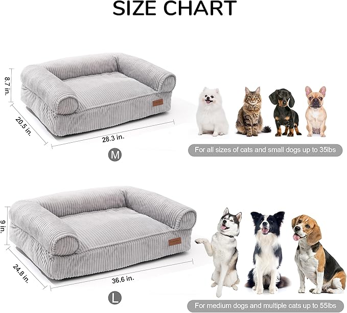 FUKUMARU Cute Dog Bed, Fluffy Dogs Couch with TPU Layer Keeping Lining Dry, Pet Sofa Medium Size Dog Easy to Care, Warm Cat Bed with Removable Zipper Cover, 36inch, Large, Light Grey-Mewly Pet
