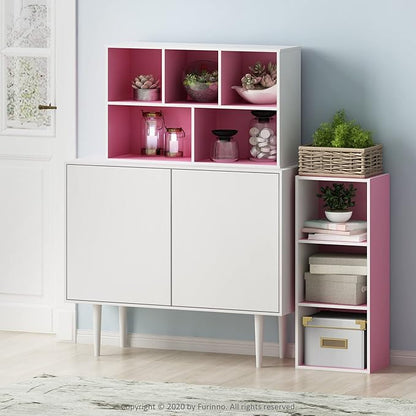 Furinno LUDER Book Shelf, 3-Cube Bookshelf, Bookcase, 9.3" x 12" x 31.5", for Living Room, Bedroom, Home Office, White/Pink