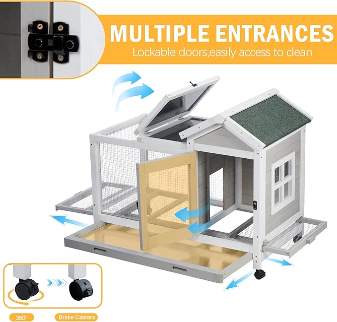 Wooden Rabbit Hutch with Waterproof Roof,Outdoor/Indoor Bunny Cage with Removable Slide-Out Bottom Tray, Chewproof Rabbit cage for Small-Medium Animals (Guinea Pigs, Hedgehogs)-Mewly Pet