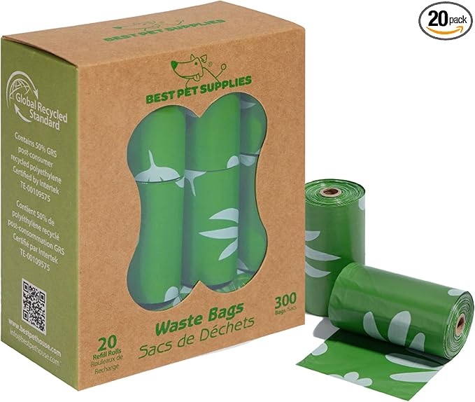 Best Pet Supplies Poop Bags for Dogs, 50% Post-Consumer Recycled Content dog waste bags on rolls, fits all poop bag holders for leashes - 300 Count, Green, Lavender Scented-Mewly Pet