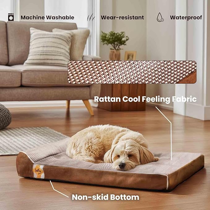 Laifug Orthopedic Memory Foam Dog Bed with Durable Water Proof Liner and Removable Washable Cover (Large (34"x22"x5.5"), Brown)-Mewly Pet
