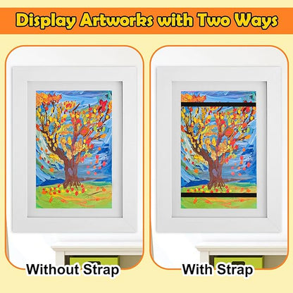 2Pcs Kids Art Frame Changeable 8.5x11 Letter Size Display with Mat Kids Artwork Frame Front Opening Artwork Frames for Kids Art Decorative Art Frames for Kids Art Holds 50-100 Works of Art for Hanging,White