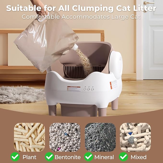 Self Cleaning Litter Box, Automatic Cat Litter Box with APP Control, Odor-Free Waste Disposal Includes Trash Bags, Large Waste Bin, Open-Top, for Multiple Cats-Mewly Pet