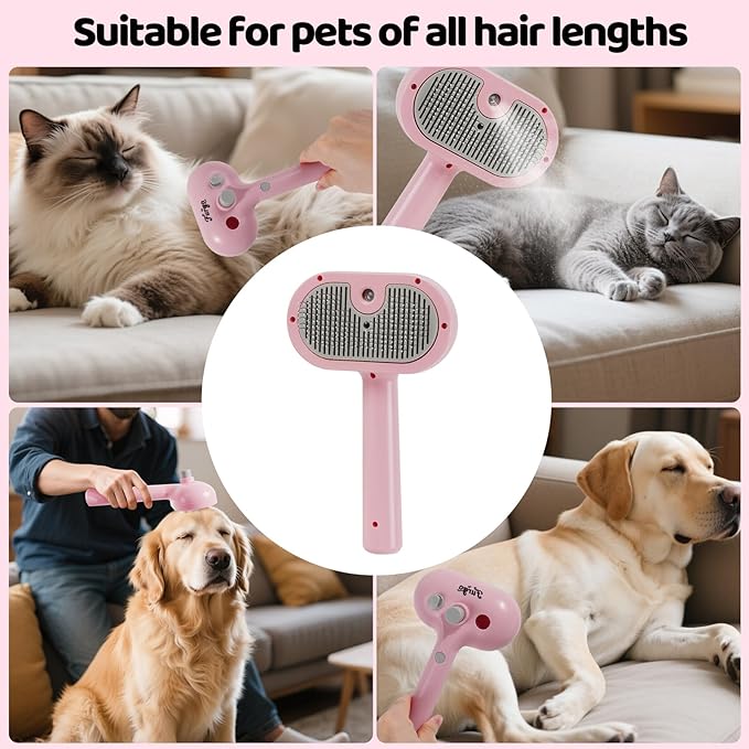 Cat Steam Brush-3 in 1 Pet Brush,Dog Shedding Tool Self Cleaning Pet Spray Depilation Comb with Release Button,Dog Steam Brushs,Cat Grooming Supplies for Long Short Haireds-Mewly Pet