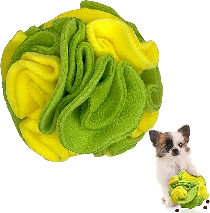 Puppy and Small Breed Snuffle Interactive Foraging Dog Puzzle Ball Toy Lemon Lime Yellow and Green-Mewly Pet