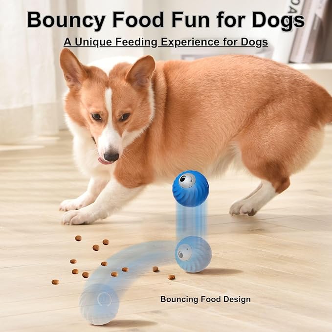 Zoomie Buddy 2.0, Zoomie Buddy for Dogs, 2 in 1 Smart Touch Interactive Dog Balls ＆ Pet Feeder, 2.83" Diameter, Suitable for Small/Medium Dogs, with Fruit Plush Cover (Blue, Bayberry)-Mewly Pet