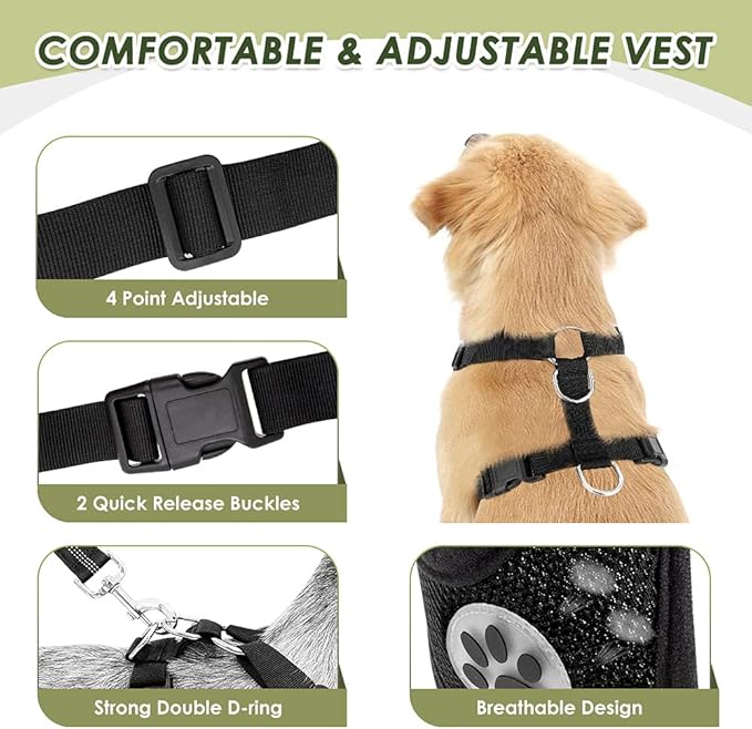 SlowTon Dog Seat Belt Harness for Car, Dog Car Harness Adjustable Mesh Breathable & Dog Seatbelt Safety Tether with Elastic Bungee for Small Medium Large Pets(Red, Double Clip, L)-Mewly Pet