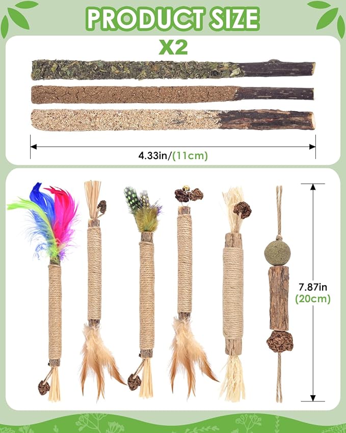 TINDTOP Silvervine Chew Sticks for Cats, 12 Pack Natural Catnip Chew Toys for Kittens Teeth Cleaning, Matatabi Dental Care, Increase Appetite, Calm Cat Anxiety and Stress, Cat Dental Toy-Mewly Pet