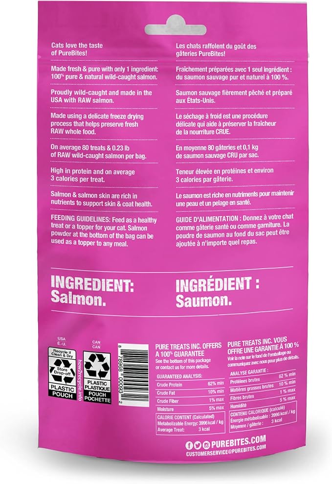 PureBites Salmon Freeze Dried Cat Treats, 0.92Oz | 26G - Value Size-Mewly Pet