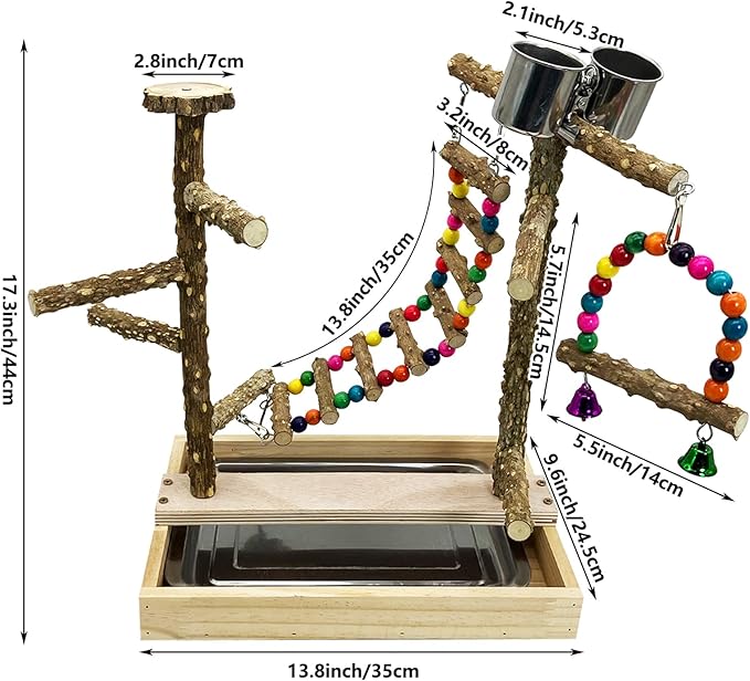 Tfwadmx Bird Playground Natural Wood Bird Play Stands Parrot Perch Stand with Removable Tray Climb Ladders Swing Chewing Toys for Lovebirds Cockatiels Budgies-Mewly Pet