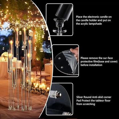 10Sets 8 Arm Acrylic Candelabra Candle Holder for Wedding,38.5 inches Tall Clear Candlestick Holders with Shade for Tables Party Event Dinner Decoration (Fit 0.8" Led Candles)