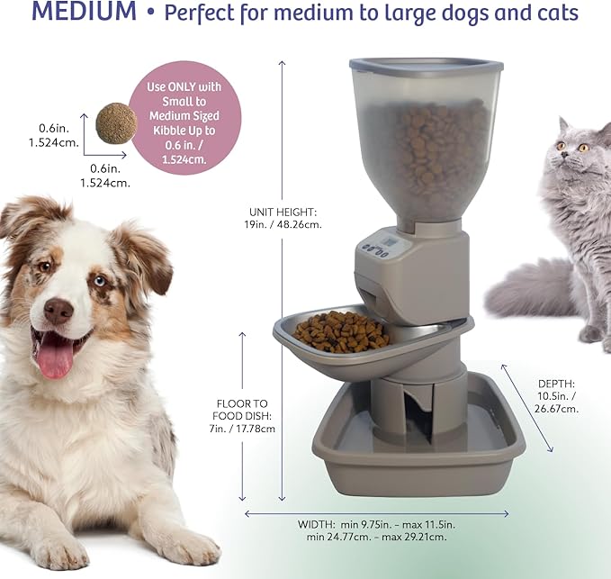 Automatic Dog & Cat Food Feeder with Water Dispenser – Smart Pet Feeder with Portion Control, OLED Display, Anti Jam Design, Battery Operated Dispenser for Medium/Large Pets - Taupe-Mewly Pet