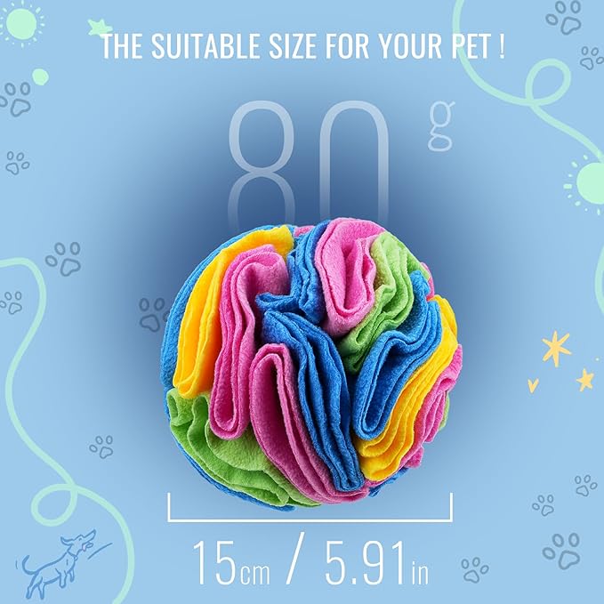 Pet Snuffle Ball, Puzzle Sniffing Interactive Dog Ball for Blind Dogs Training Stress Relief Dog Enrichment Toys Treat Machine Washable (15cm, New Rainbow Color)-Mewly Pet