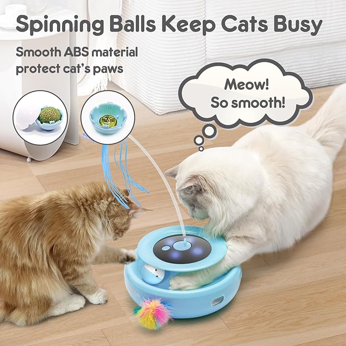ORSDA Cat Toy, 3-in-1 Automatic Interactive Electronic Moving Ambush Feather, Fluttering Butterfly, Track Balls, USB Rechargeable Powered Smart Indoor Exercise Kicker-Mewly Pet