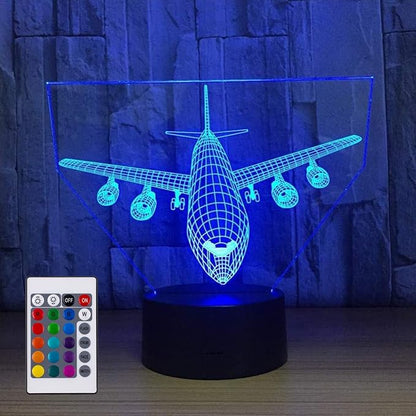 Airplane Night Light 3D Illusion Lamp 16 Color Changing USB Charging/Battery Powered Touch Control with Remote LED Table Desk Decor Lamps Christmas Birthday Gift for Kid Boy Pilot Plane Lover