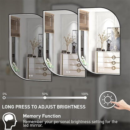 24X36 Inch LED Bathroom Mirror with Lights,Black Frame Lighted Irregular Wall Mirror,Asymmetrical Vanity Mirror,Anti-Fog,Dimmable
