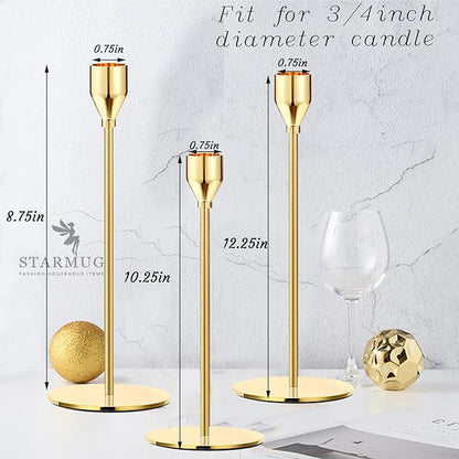 Gold Taper Candle Holders, Set of 6 Gold Candlestick Holders Taper Candle Holders fits 3/4" Thick Pillar Candle Led Modern Metal Candles, Elegant Stands Decorative Table Candle Holder