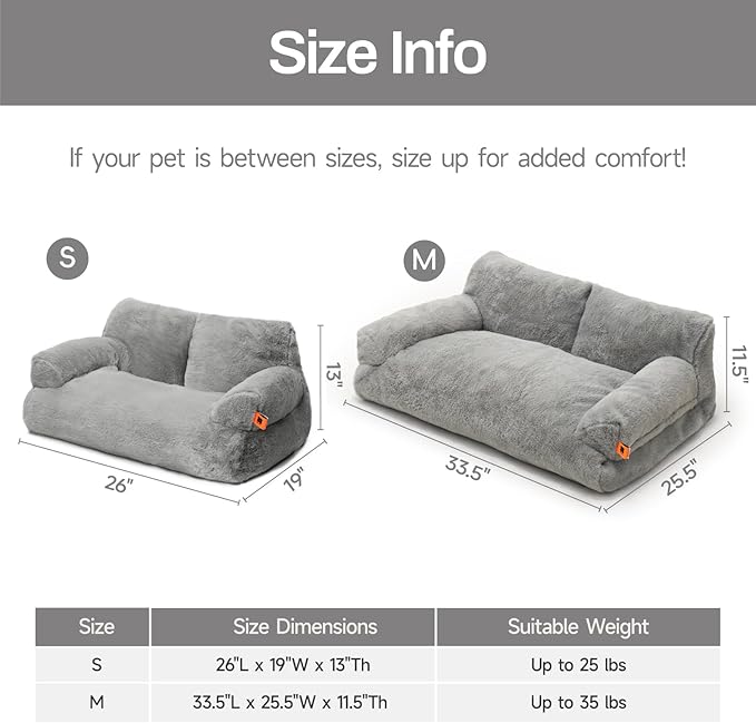 MEWOOFUN Cat Bed for Indoor Cats, Washable Dog Beds for Small Medium Dogs & Cats, Fluffy Cat Couch with Non-Slip Bottom (Grey, 33.5" L x 25.6" W x 11.5" Th)-Mewly Pet