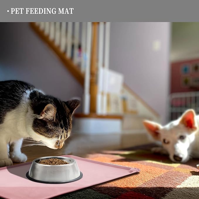 Waterproof Pet Feeding Mat with High Raised Edges, Heavier and Thicker Placemats for Cat Dog Water Bowl with BPA Free, Dogs Cats Food Mats for Messy Drinkers to Prevent Spill and Protect Floors-Mewly Pet